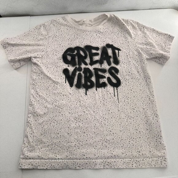 H&M Kids White Speckled "Great Vibes" Graphic T-Shirt 12Y Short Sleeve Cotton - Picture 6 of 9